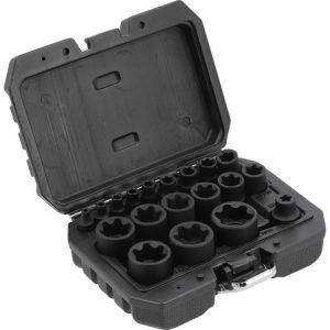 مجموعة مفاتيح SOCKET توركس بلس خارجية CRV 19 قطعة 1/4"، 3/8"، 1/2 YT-05197