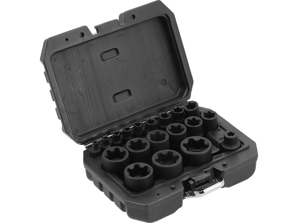 مجموعة مفاتيح SOCKET توركس بلس خارجية CRV 19 قطعة 1/4"، 3/8"، 1/2 YT-05197