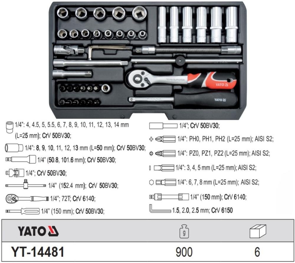 مجموعة مقابس 1/4" 42 قطعة YT-14481